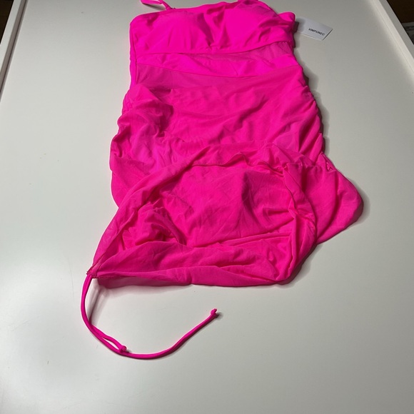 Vimpunec Women One Piece Tummy Control One Shoulder Mesh Pink Swimsuit Dress NWT - Picture 11 of 15